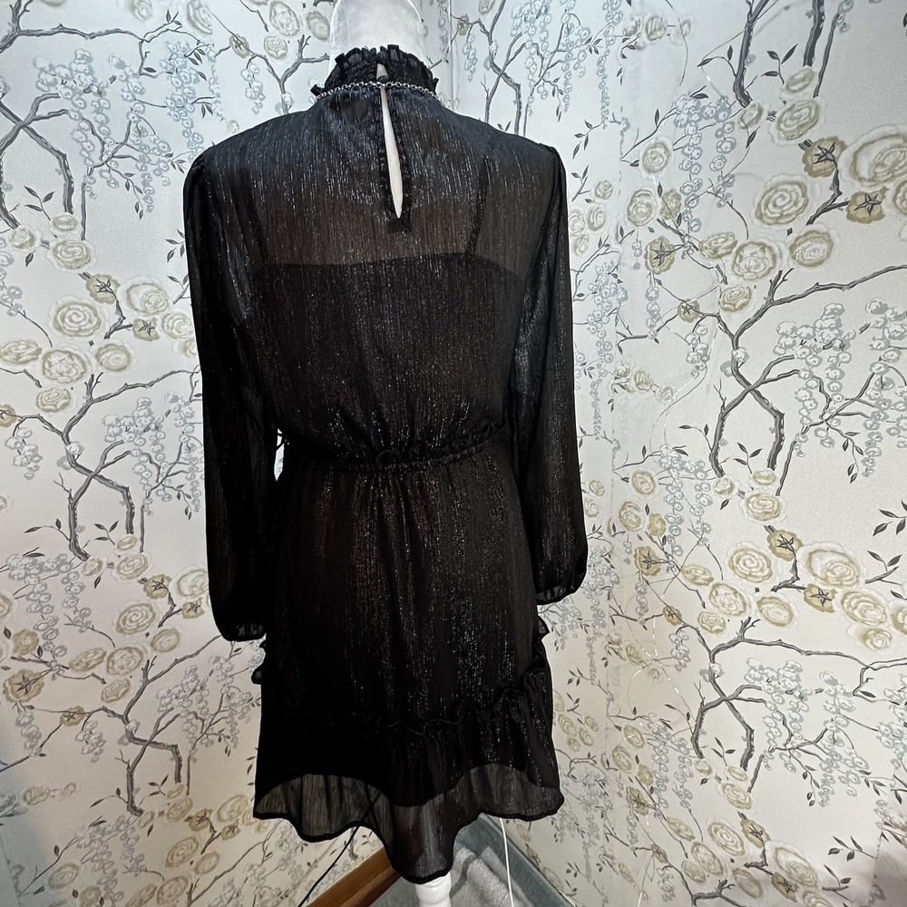LOFT WOMEN'S BLACK SHIMMERING METALLIC TIERED DRESS SIZE SP‎ NEW WITHOUT TAG - Picture 6 of 8